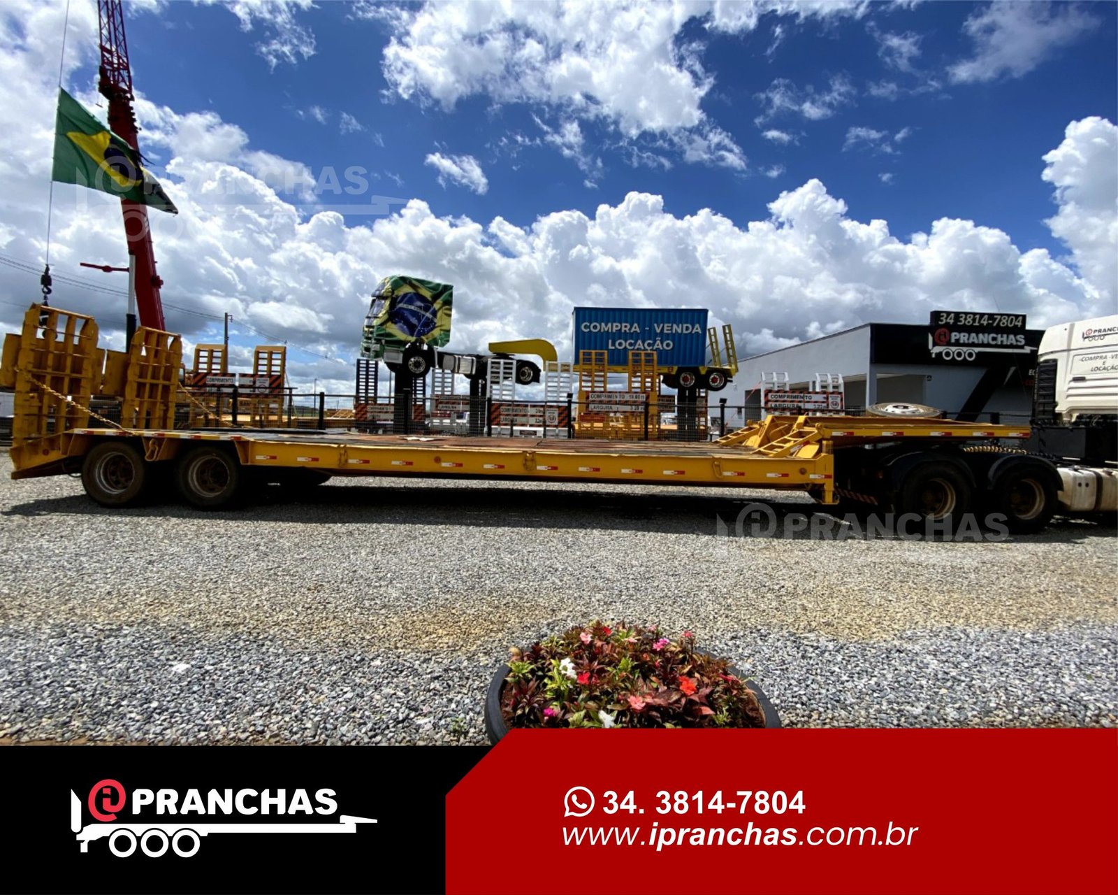 Prancha Carrega Tudo Plana 02 Eixos Amarela